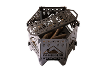 Load image to gallery viewer, CAMELGEAR black leather iron fire pit with rostol
